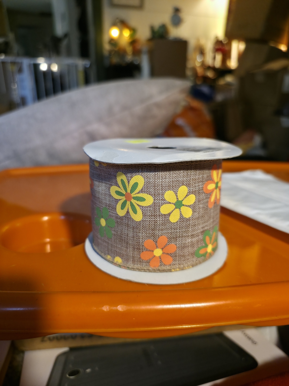 Brown Floral Craft Ribbon with Yellow & Orange Flowers